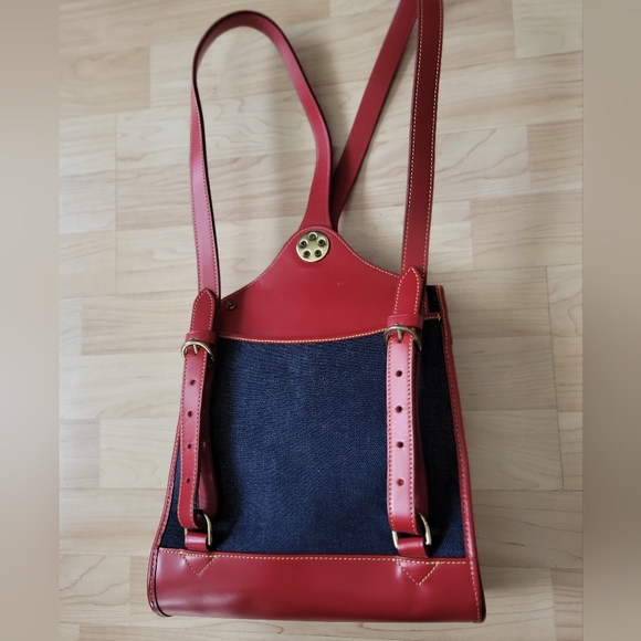 Dooney & Bourke Backpack ⢠Mini Bag ⢠Dark Denim ⢠Red Leather ⢠Vintage Purse - Picture 2 of 6